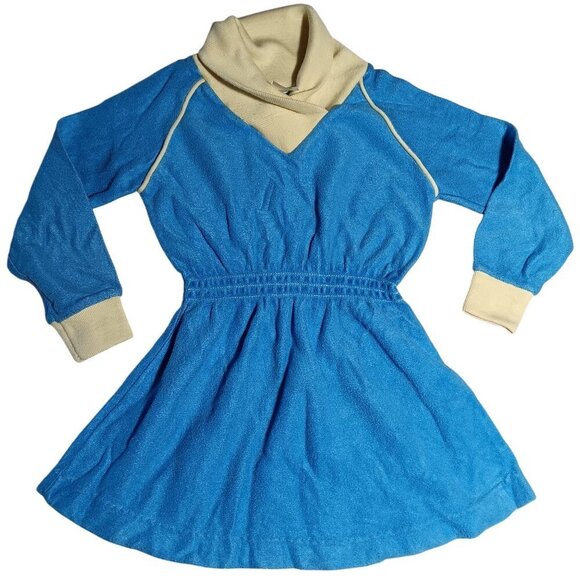 Vintage Girls 3T 80's Valley Girl Dress Velour Elastic Waist Cowl Neck V-Neck - Picture 1 of 7